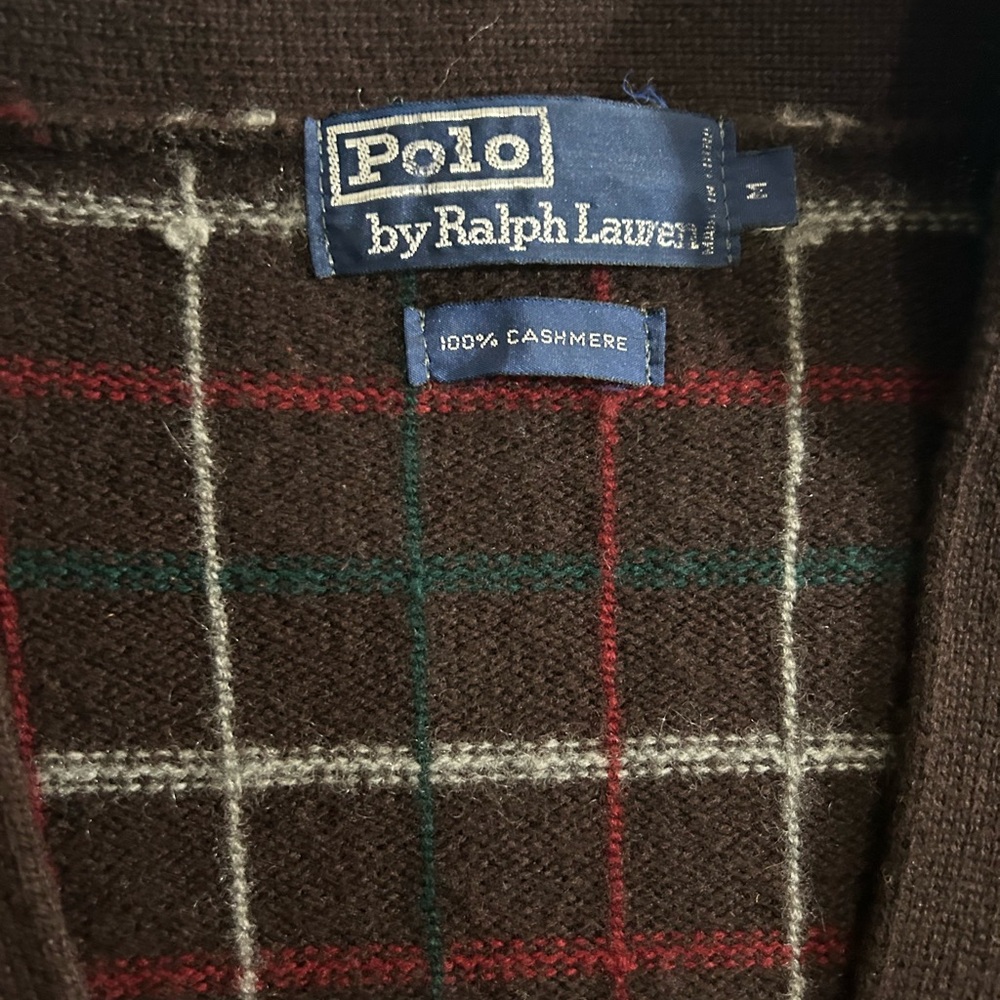 Vintage Polo Ralph Lauren 100% cashmere plaid v-neck cardigan - Picture 3 of 10
